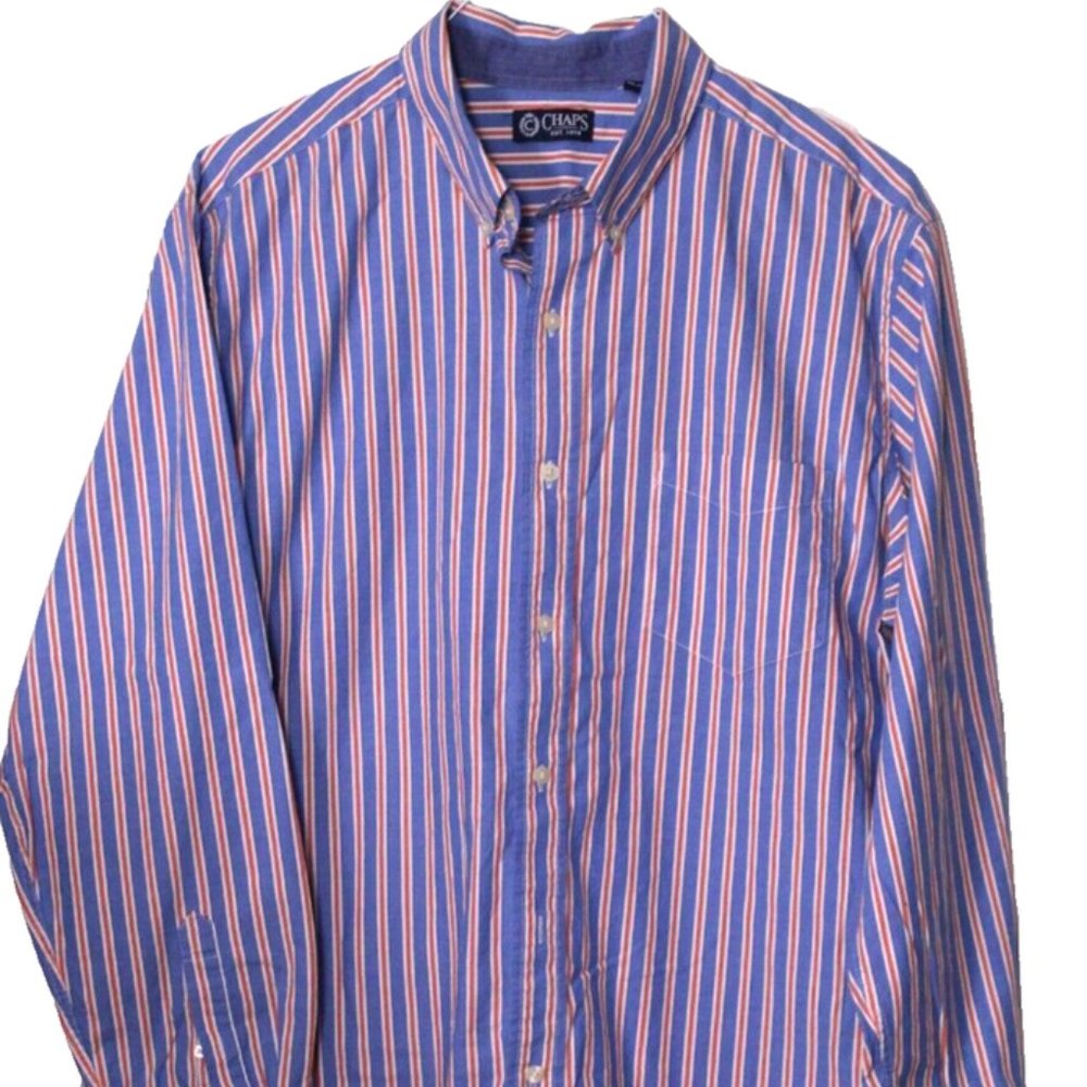 RALPH LAUREN CHAPS CASUAL SHIRT men's size XL blue orange white stripe cotton
